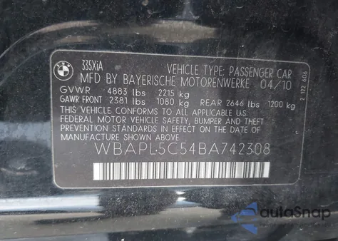 2011 BMW 335I xDrive z USA, uszkodzony, nr VIN WBAPL5C54BA742308